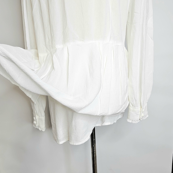 Soft Surroundings Small Boho Crinkle Button Front Off White Long Sleeve Blouse - Picture 6 of 16